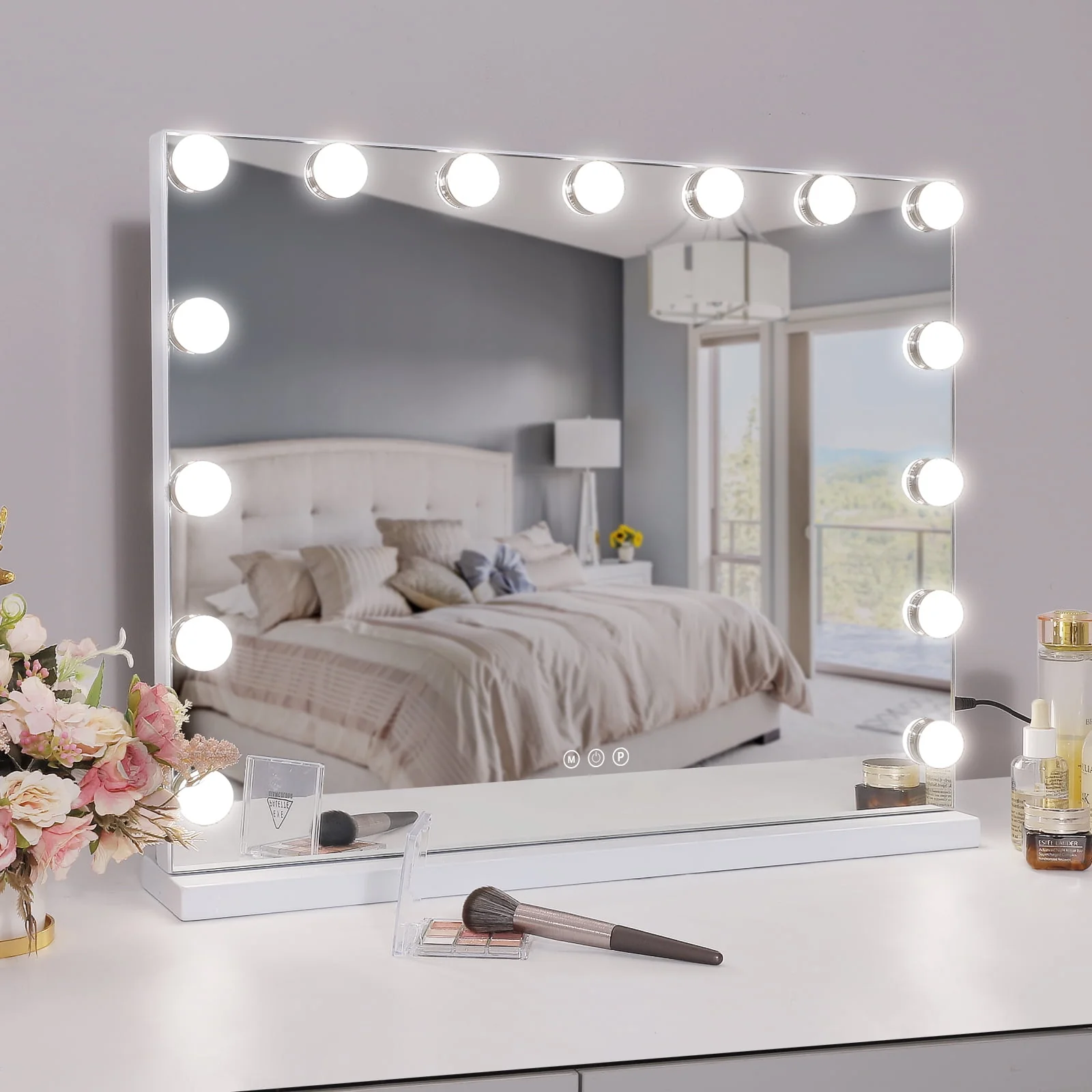 COOLJEEN Large Hollywood Vanity Mirror with Lights Wall Mount Tabletop Metal White