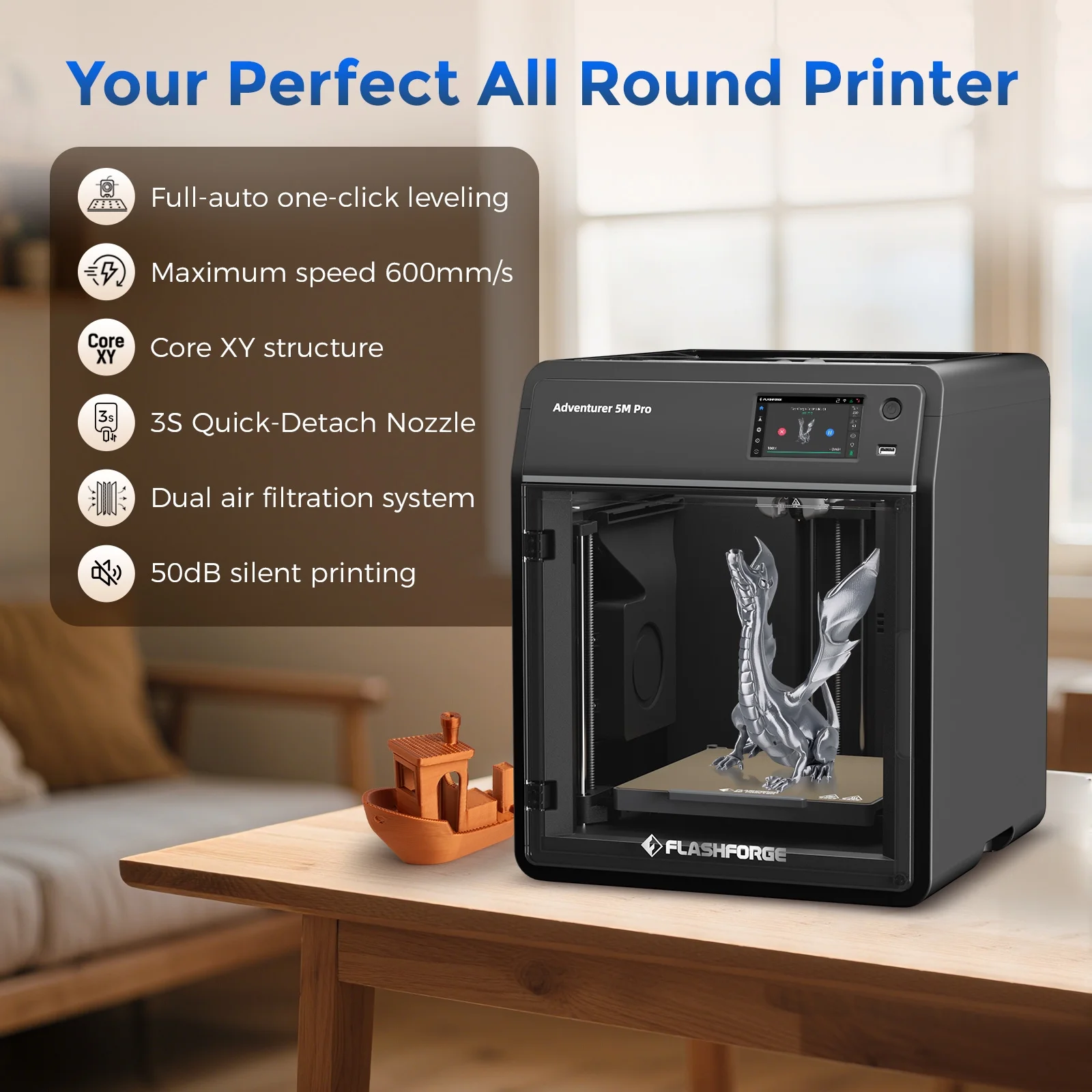 Adventurer 5M 3D Printer, Fully Auto Leveling 600mm/s High Speed Printing, Black(Adventurer 5M) - Image 10