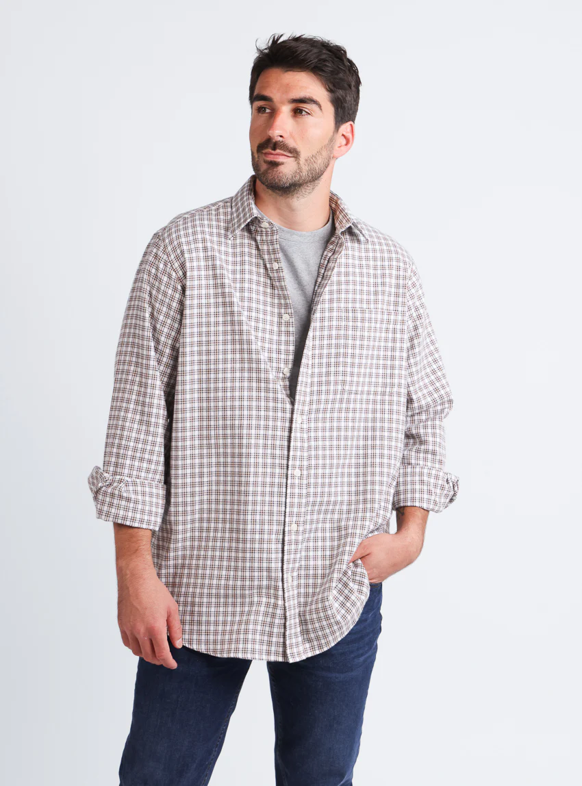 Chemise homme à carreaux coton et laine Beige Camel