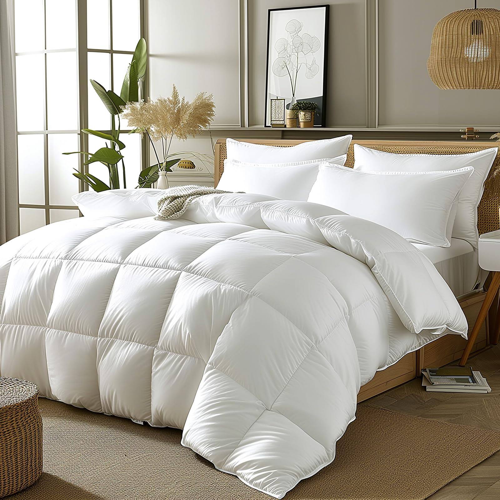 DUMOS Down Comforter King size, Fluffy Duvet Insert, Hotel Feather Comforters, Lightweight Down Alternative Comforter Down Blanket, Classic White,