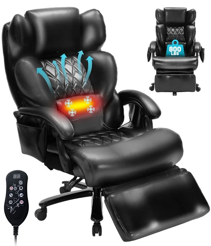 800 lb Relax Office Chair with Foot Support & 8 - Zone Soothing Warmth for Larger Users, Big and Tall Ergonomic Executive Tilt Desk Chairs for Home Office Managerial Use