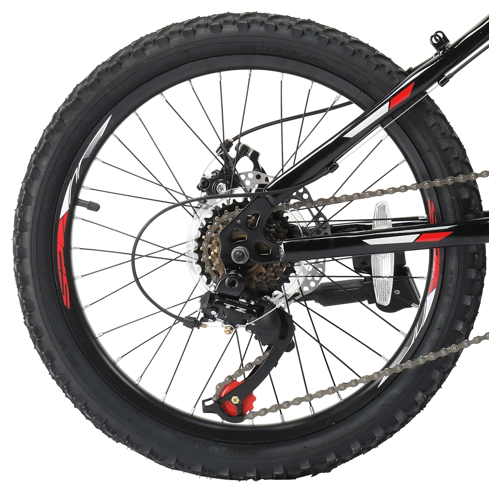 UBesGoo 20in 7 Speed Mountain Bike, Lightweight All Terrain Bicycle with Dual Disc Brakes, Suspension, Black Red