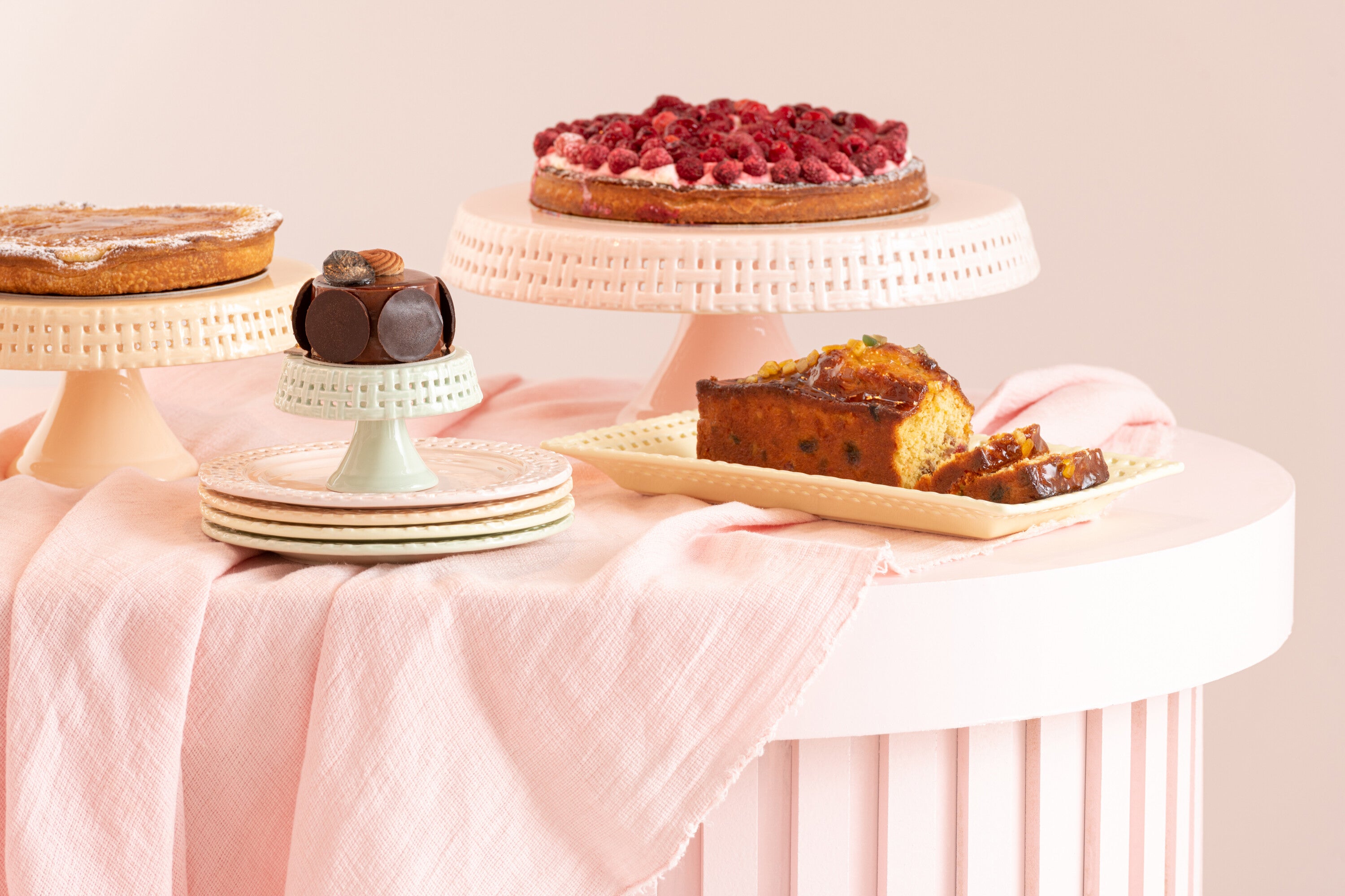 J-Line bord Cake bord - taartplateau - keramiek - roze - medium