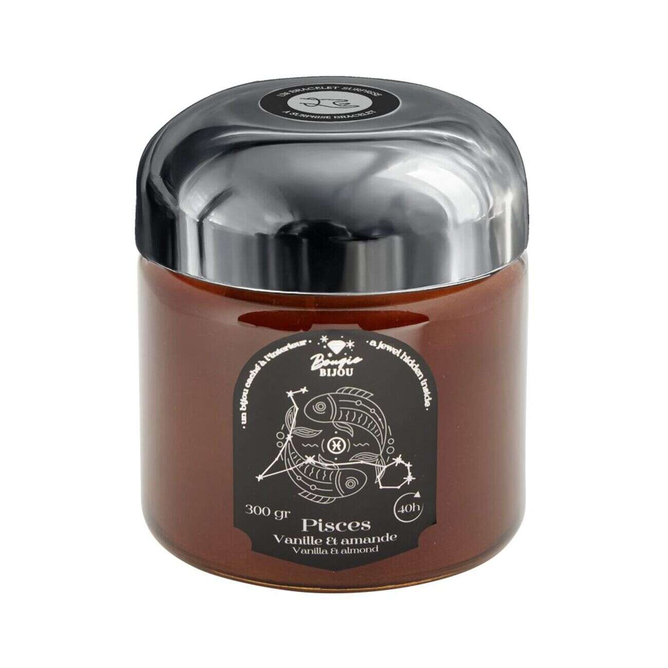 Bougie bijoux bracelet astrologie argenté verre parfumée Ø8xH10,5cm (12 modèles)