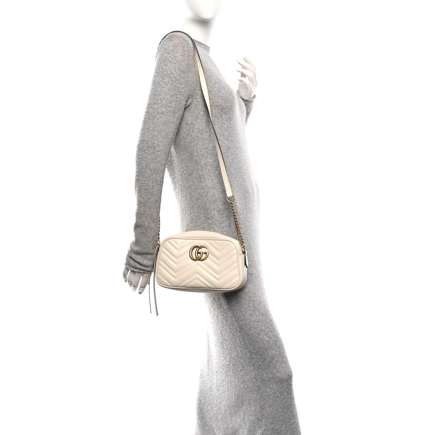 Calfskin Matelasse Small GG Marmont Chain Shoulder Bag White