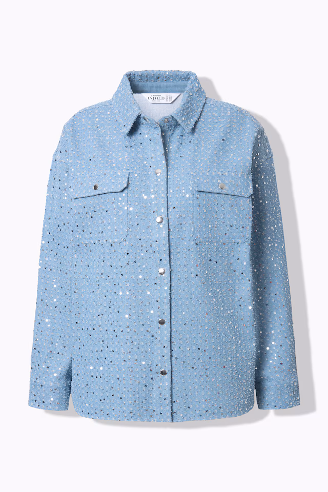 Sequined Snap Close Denim Blouse