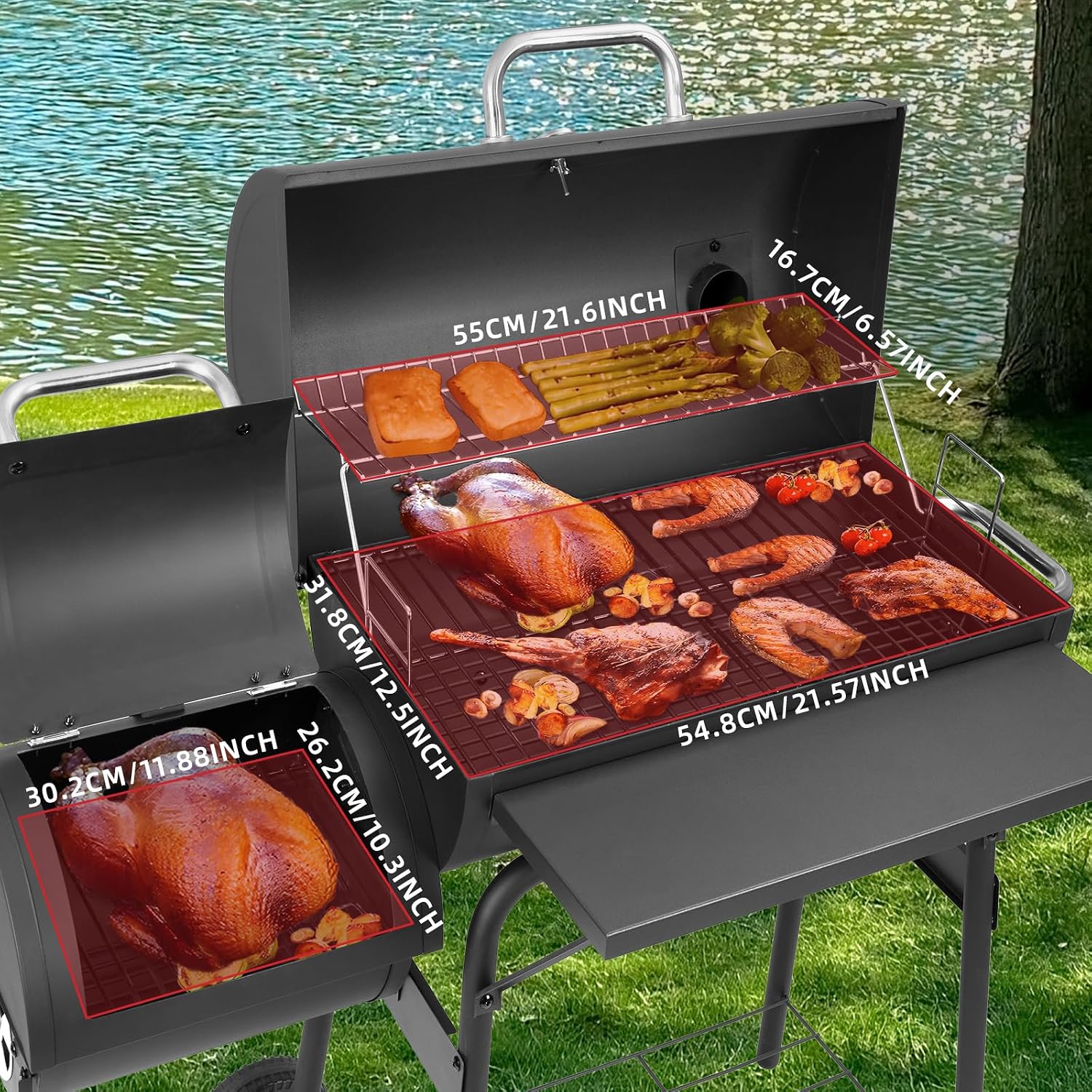 Kendane Barrel Charcoal Grill with offset smoker