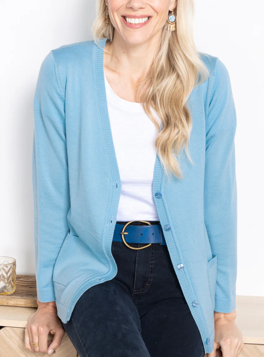 Gilet femme en laine merinos bleu glacier