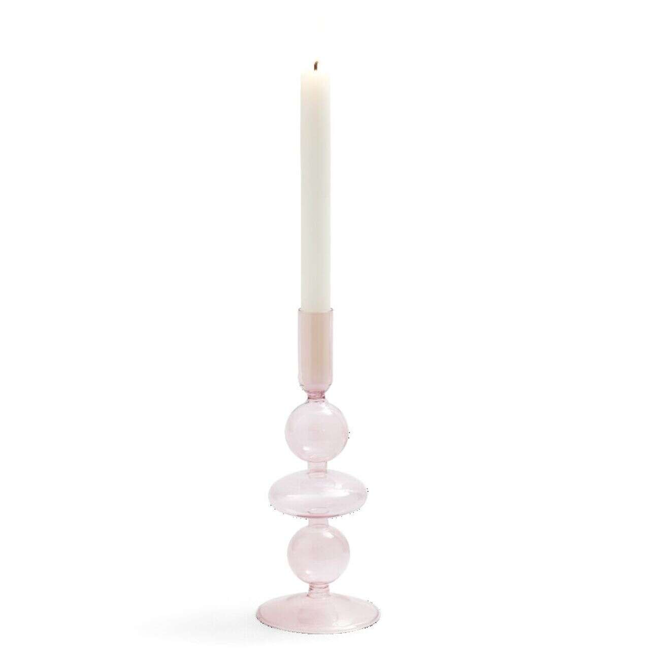 Bougeoir chandelier verre rose clair Ø8,7xH21,5cm