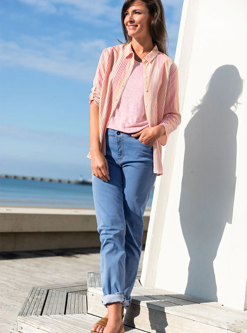 Jean femme taille haute bleu indigo clair