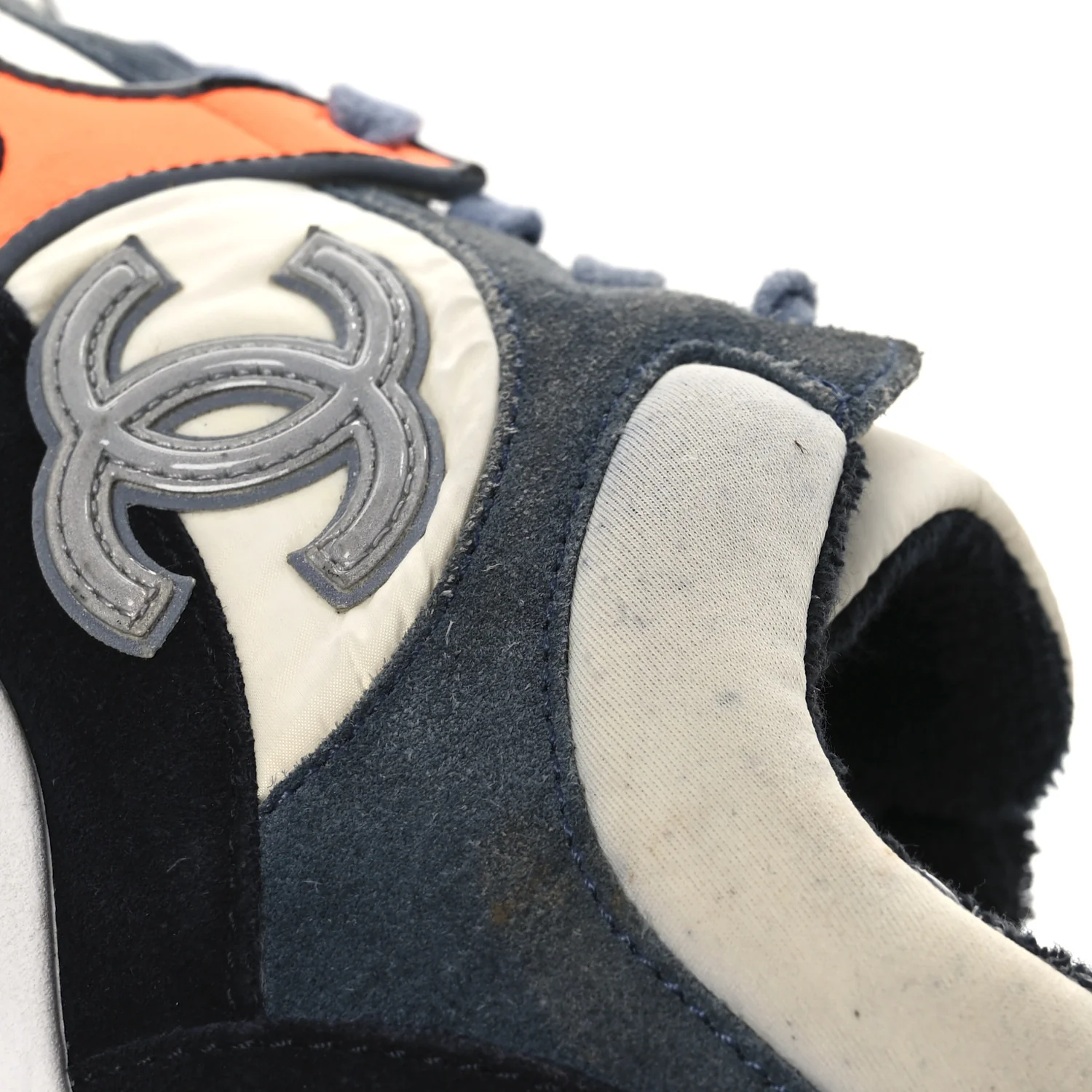 Nylon Calfskin Suede CC Womens Sneakers 35.5 Navy White Orange Black
