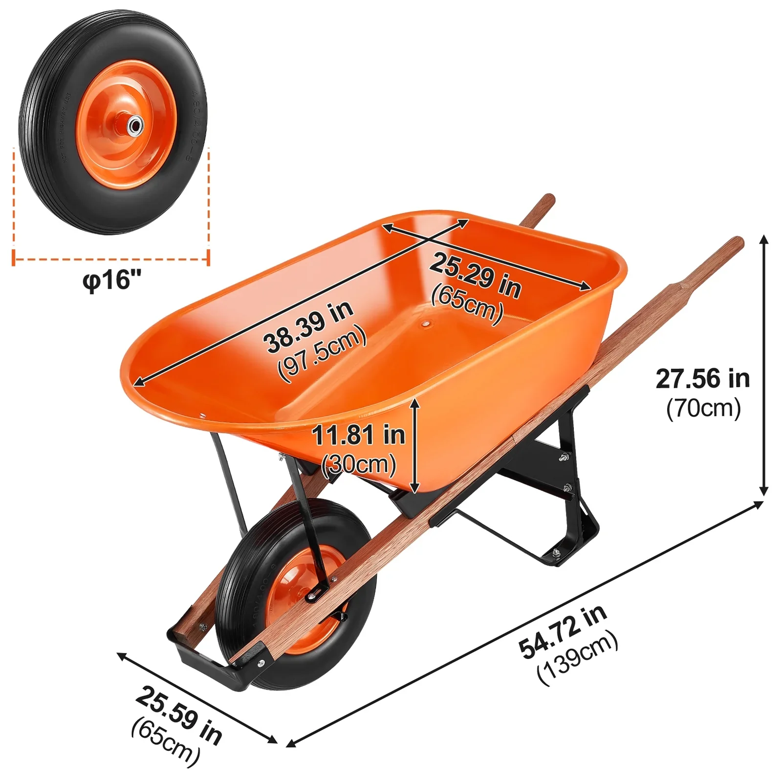 KFFKFF 6 Cu. Ft. Utility Cart, 330 lbs Load, Single Wheel Yard Dump Cart with Steel Handle & 16-inch Broad Track Wheels, Simplified Loading for Garden, Lawn & Farm Use