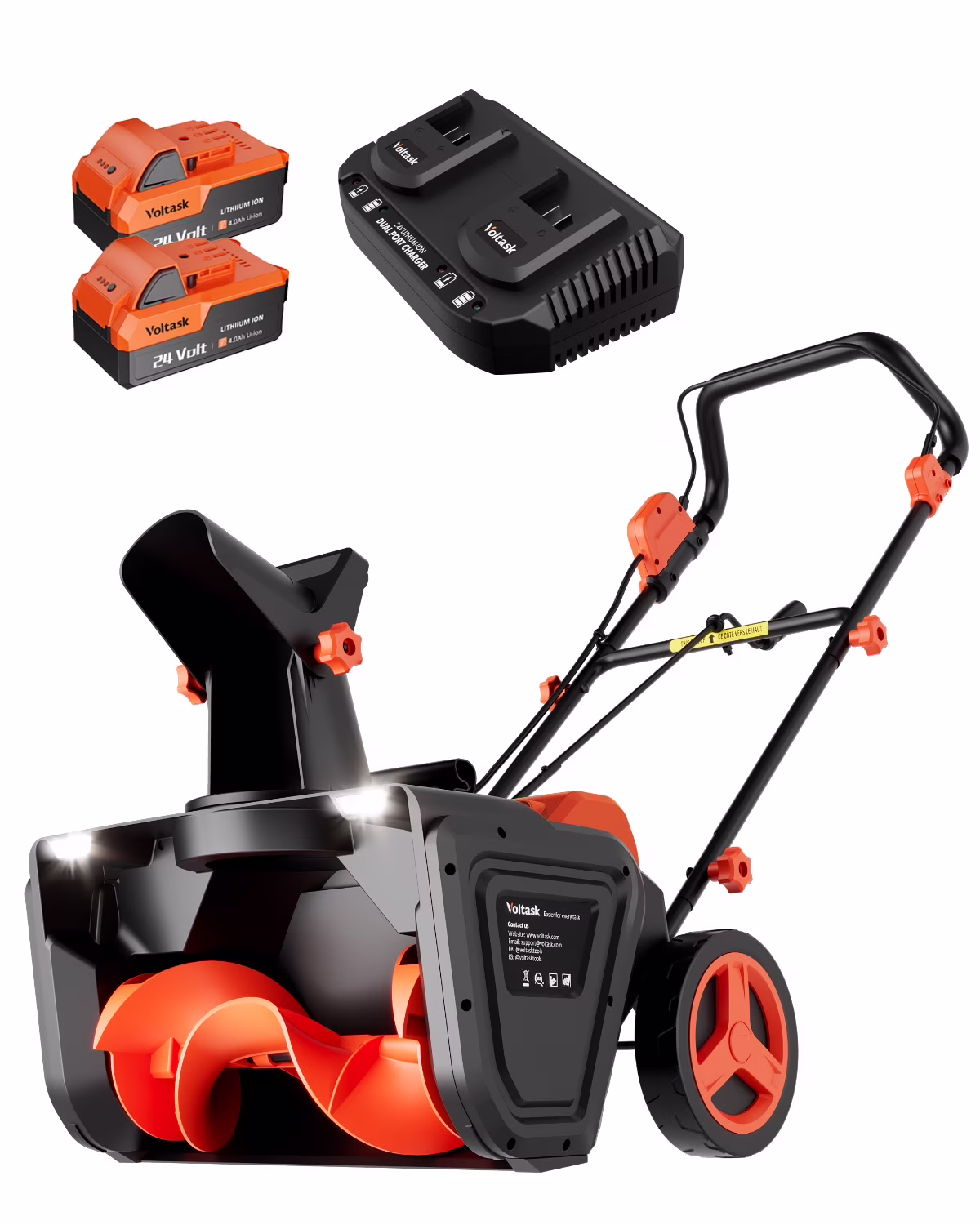 VOLTASK 48V Cordless Snow Blower, 48 - Volt | 20 - Inch Brushless Electric Snow Blower Cordless, Battery Snow Blower with Directional Plate & LED Lights (2 * 24V Battery & Dual Quick Charger Included)