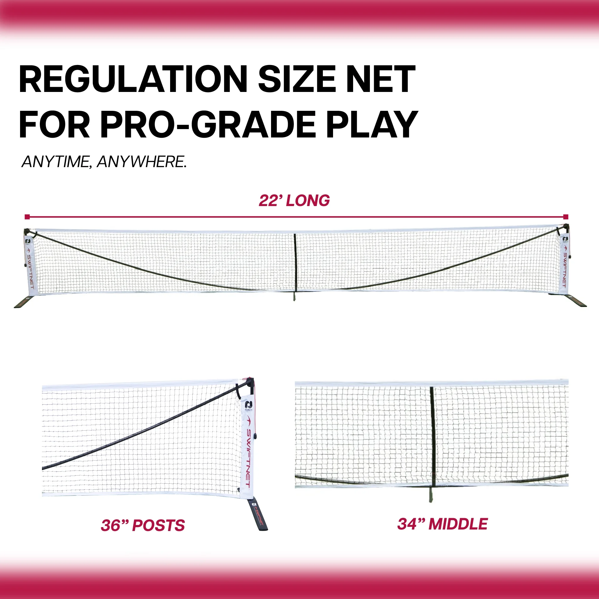 2.1 Portable Pickleball Net System| High Tension Lightweight Carbon Fiber + Alloy Frame Material - Image 3