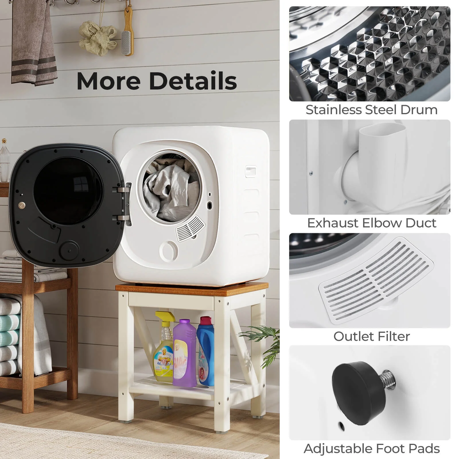 800W Electric 1.5 cu.ft Compact Drying Machine with Stainless Steel Tub 5 Modes - Image 10