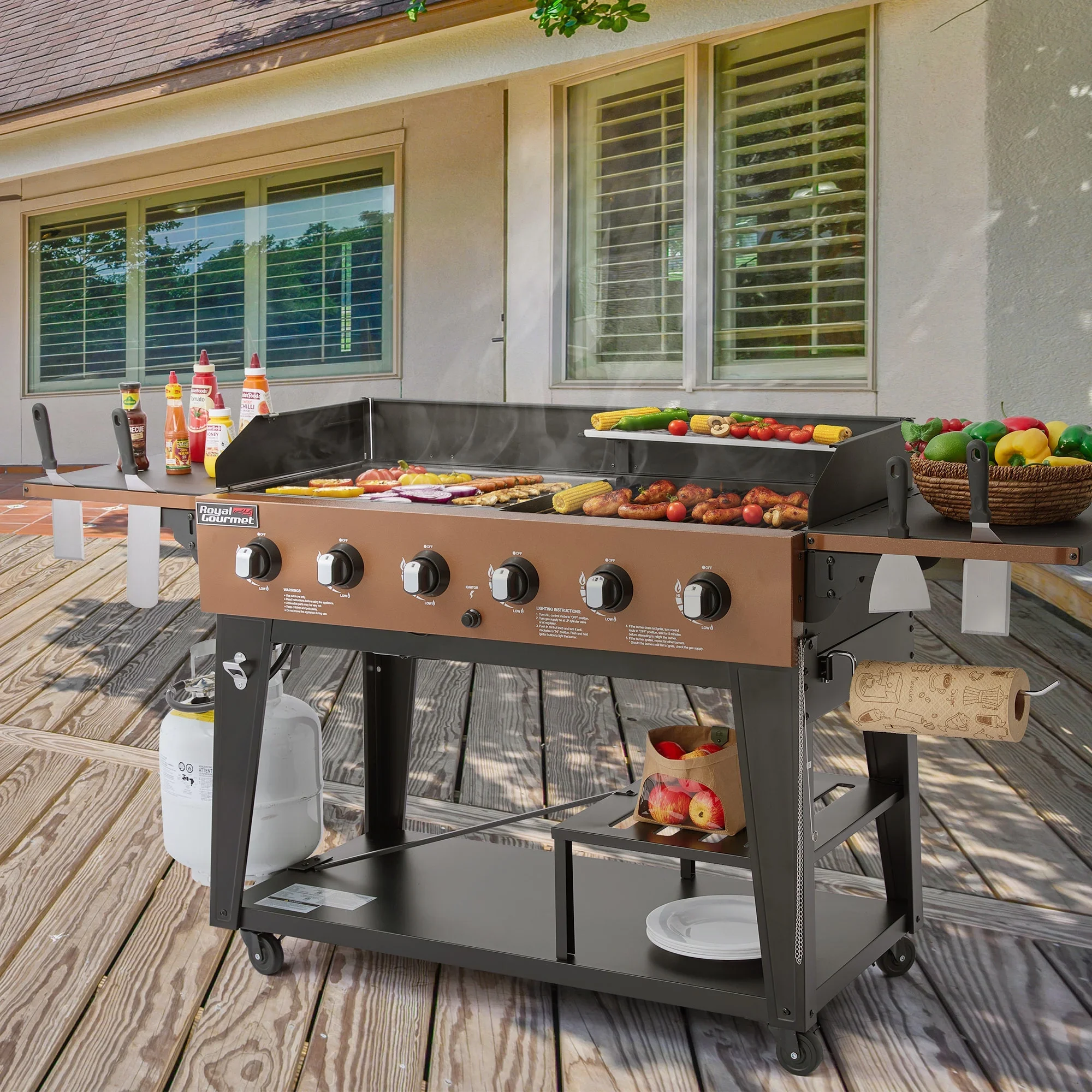 Royal Gourmet GD601Y 6-Burner Gas Grill and Griddle Combo, 2-in-1 Large Cooking Capacity Propane Grill & Griddle for Back Yard, Garden, Family Party, BBQ, Yellow