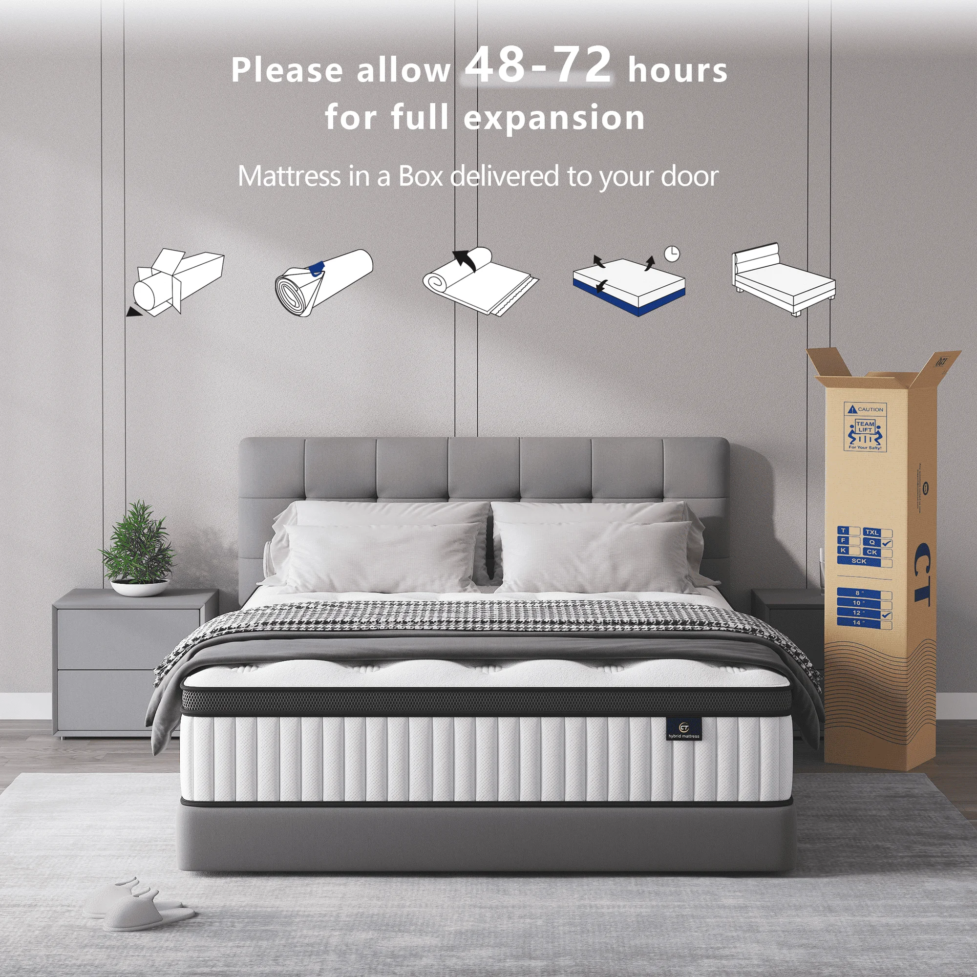 Full Mattress in a Box, 12 inch Memory Foam individual Pocket Spring Hybrid Mattress Medium Firm Support with Soft Breathable(Full/12 in) - Image 9