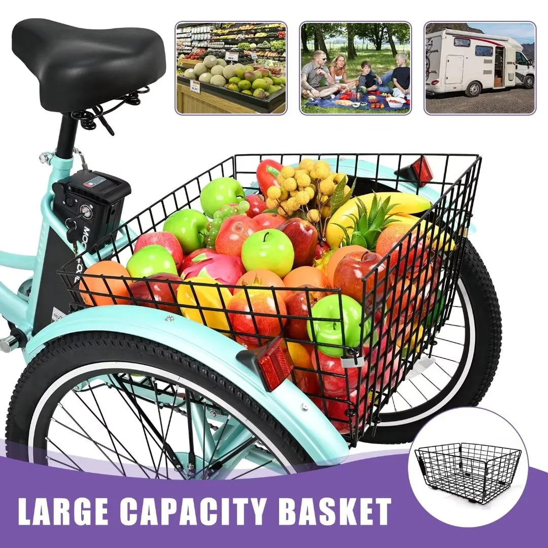 24" Electric Tricycle for Adults Seniors,7 Speed 3 Wheel E-Bike with Large Basket/Low-Step Through Frame,350W Motor 36V/10.4AH lithium bettery, 15.5MPH - Image 4