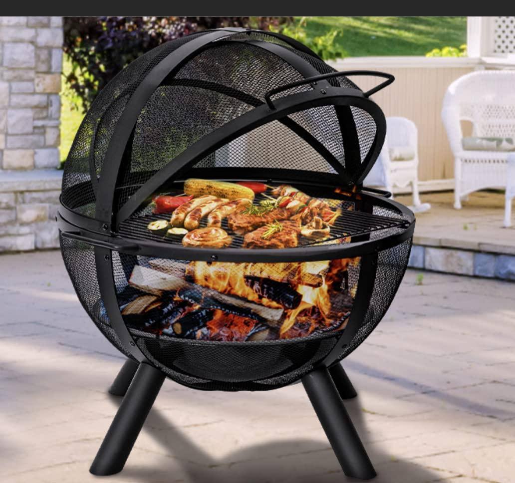 Ikuby Ball of Fire Pit 36 inch Outdoor Fire Ball with BBQ Grill Fire Globe Pit