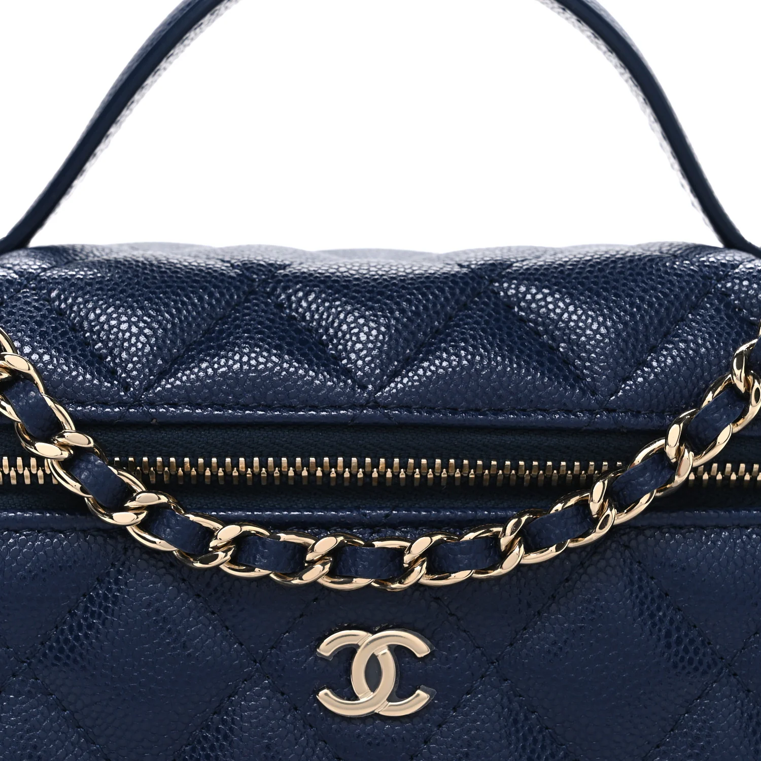 Caviar Quilted Top Handle Slim Vanity With Chain Navy