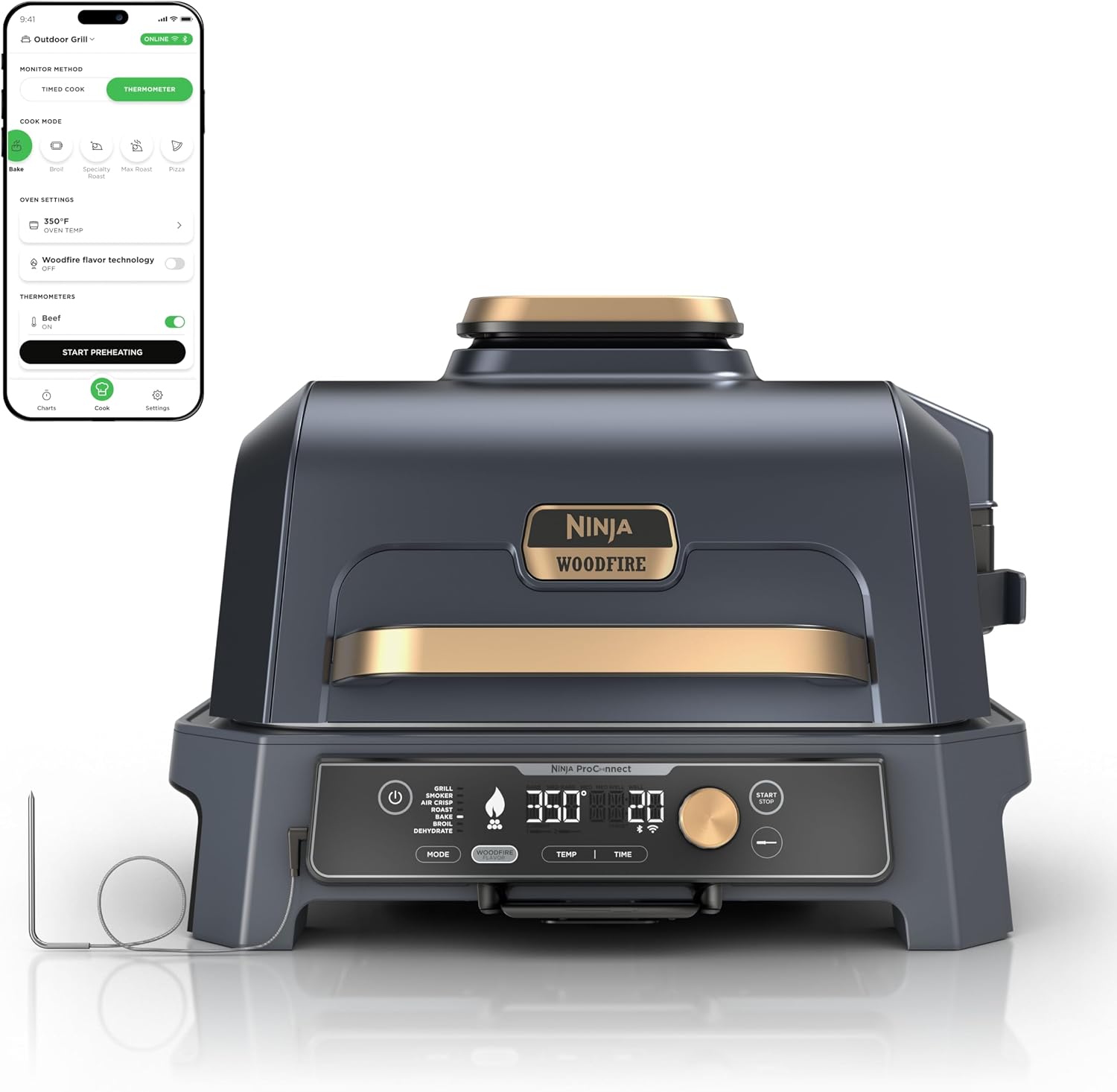 Ninja Woodfire ProConnect Premium XL BBQ Grill, 7-in-1, App Enabled, Blue