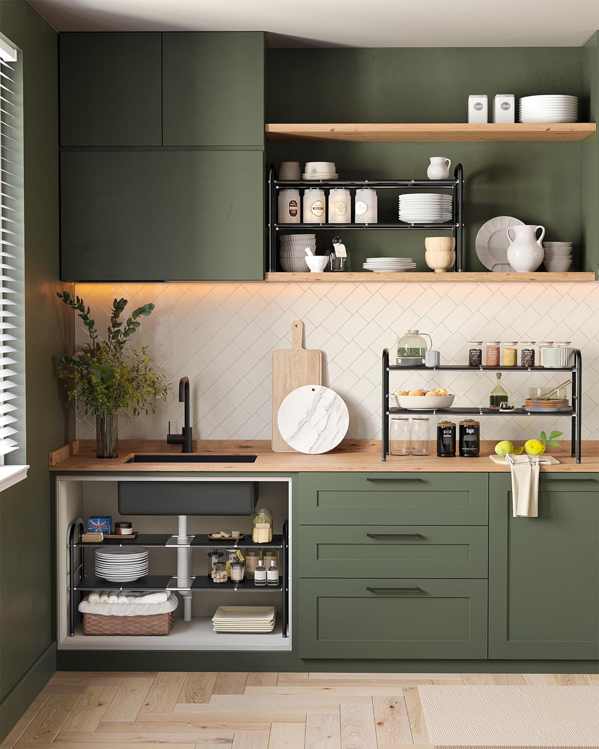 Under Sink Organizers and Storage, Expandable Under Cabinet Organizer Shelf