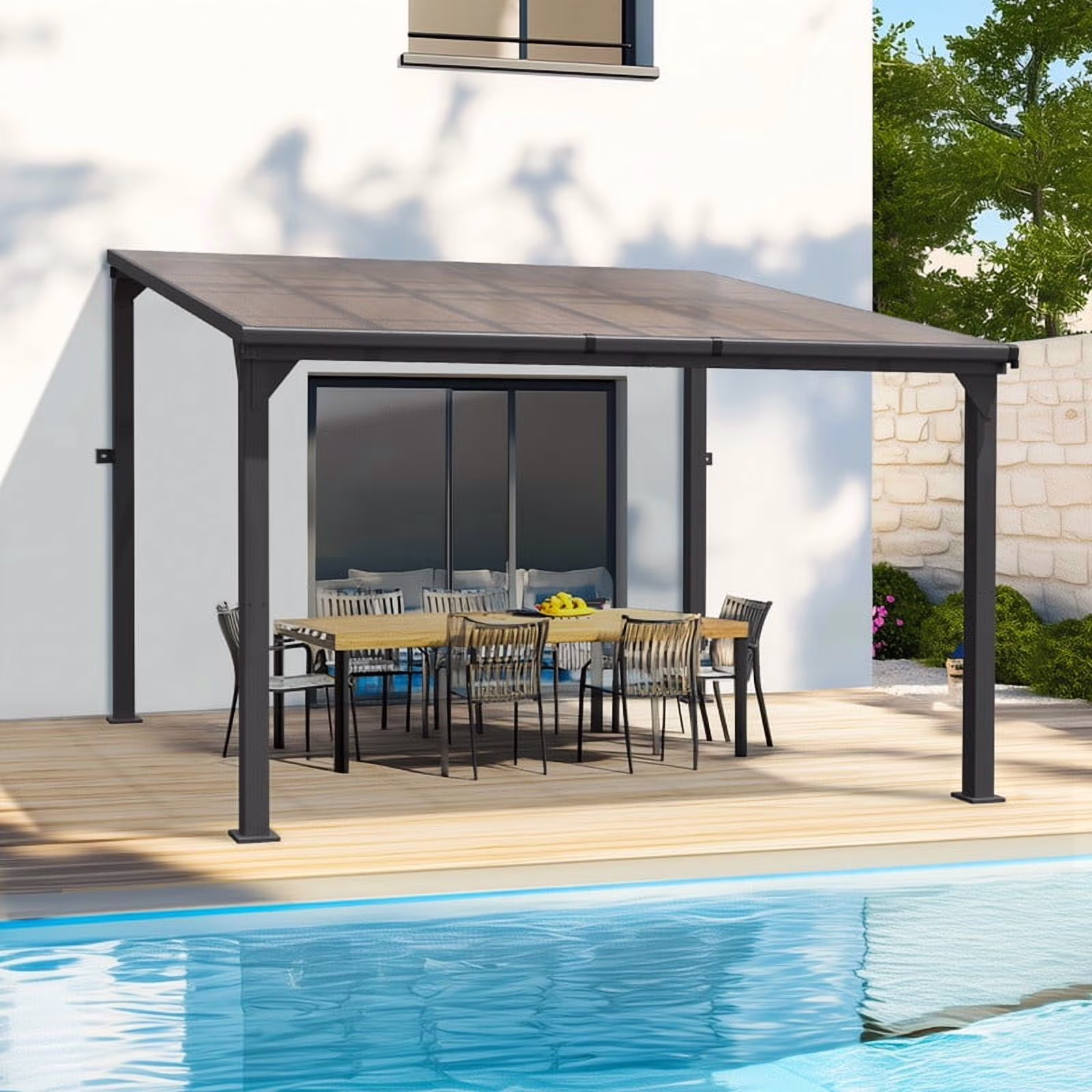 10 ft.��10 ft. Hardtop Outdoor Gazebo Pergola Aluminum Framed with Sloping Pitched Roof for Garden, Patio(10' x 10') - Image 7