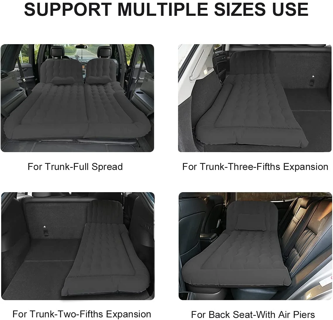 3 in 1 SUV Air Matterss | Car Mattress with Electric Air Pump-2 Support Fillers 2 Pillows Fits SUV|MPV|Minivan for Road Trip Camping Black(Black Suv Mattress) - Image 5