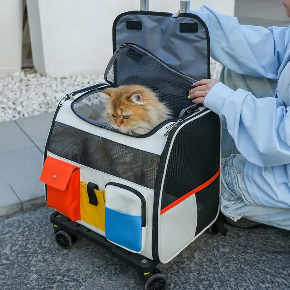 Portable Rolling Pet Backpack Carrier with Detachable Trolley Dog Cat Carrier