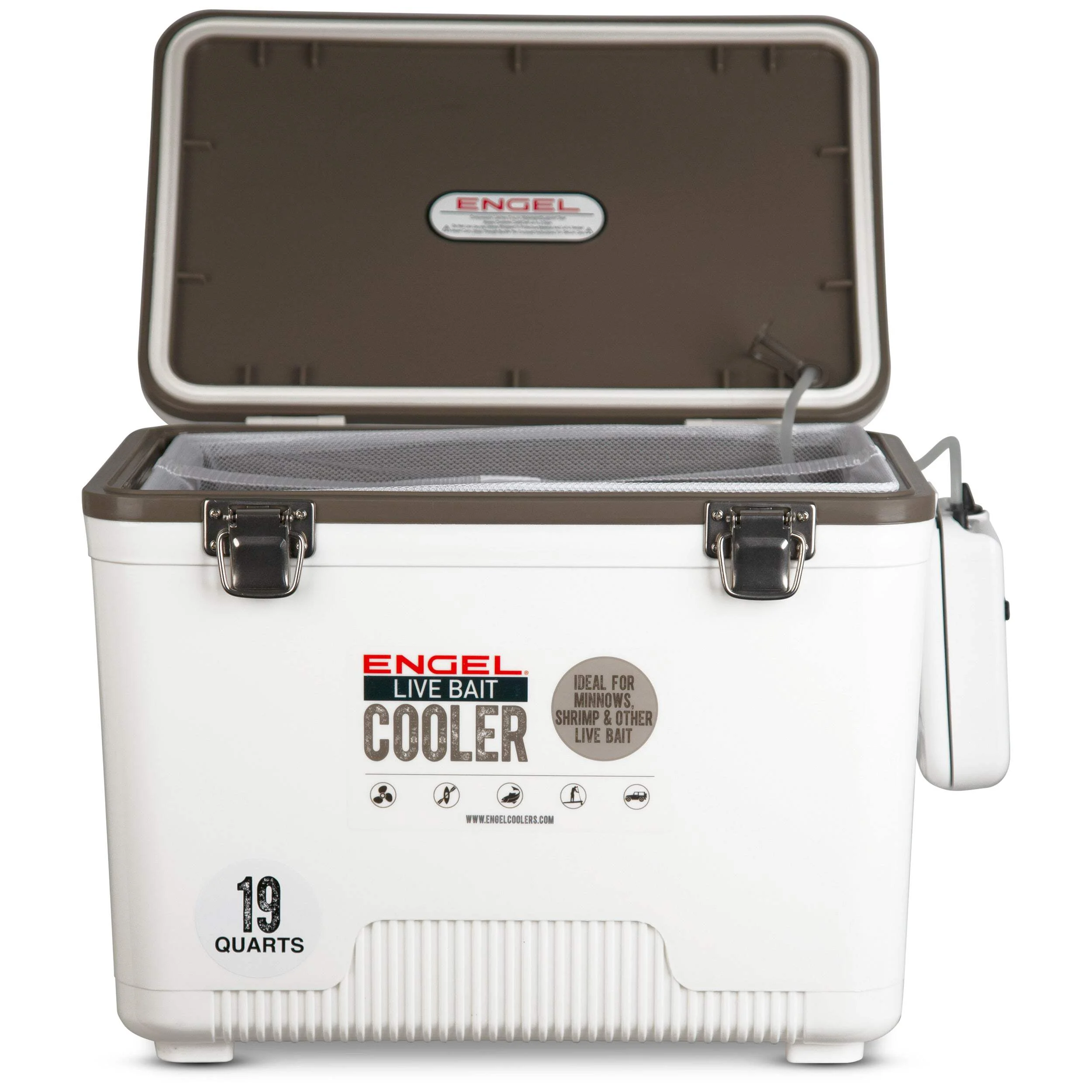 19qt Live Bait Drybox/Cooler w/ 2 Speed Aerator Pump and Net White (2025)(White) - Image 4