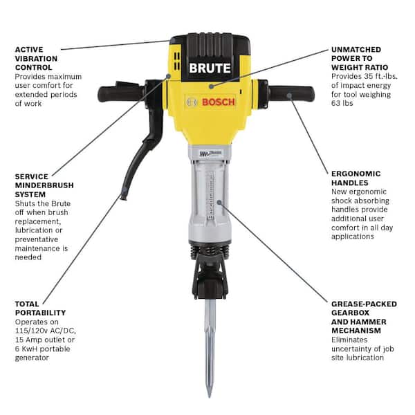 Brute 15 Amp 1-1/8 in. Corded Concrete Portable Electric Hex Breaker Hammer Kit with Cart and 2 Chisels - Image 4