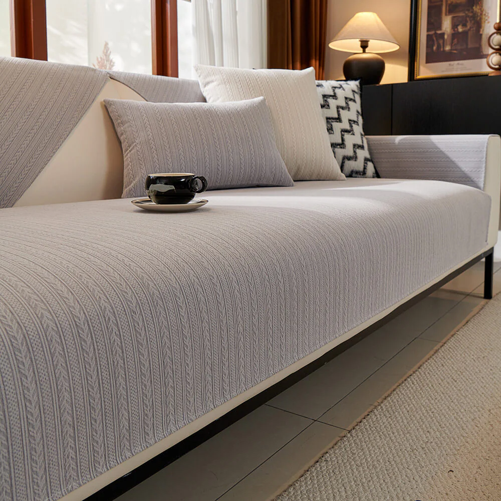 Minimalist Water-resistant Wheat Stripe Design Chenille Couch Cover