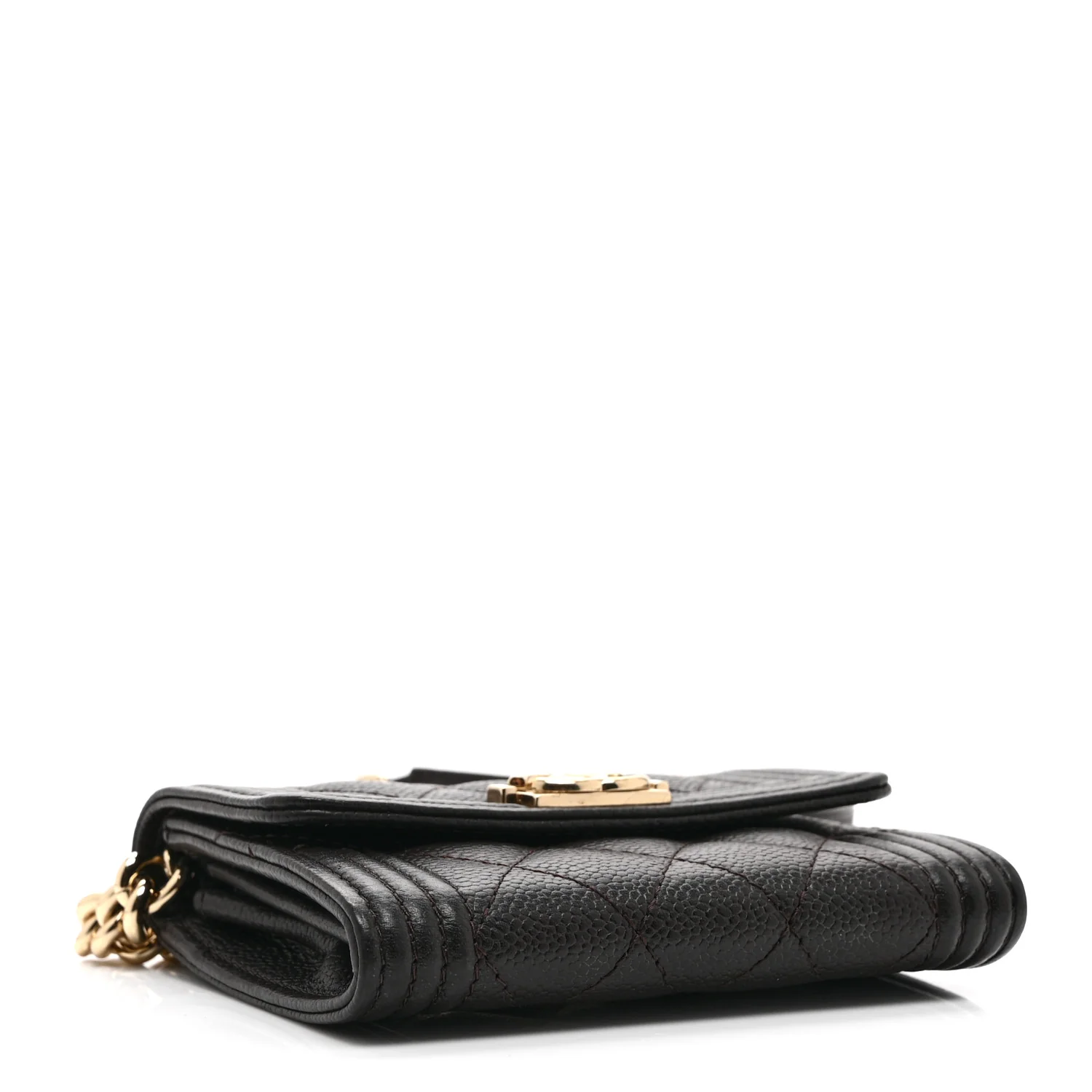 Caviar Quilted Boy Card Holder On Chain Black