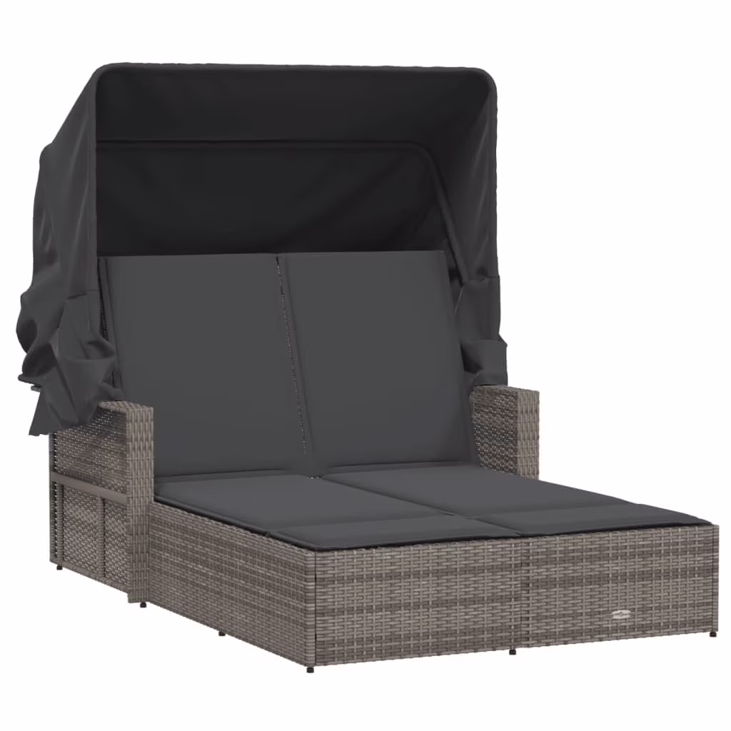 Powder Coated Steel Removable Canopy and Cushions Double Sun Lounger, Beige(1 pcs/Beige) - Image 3