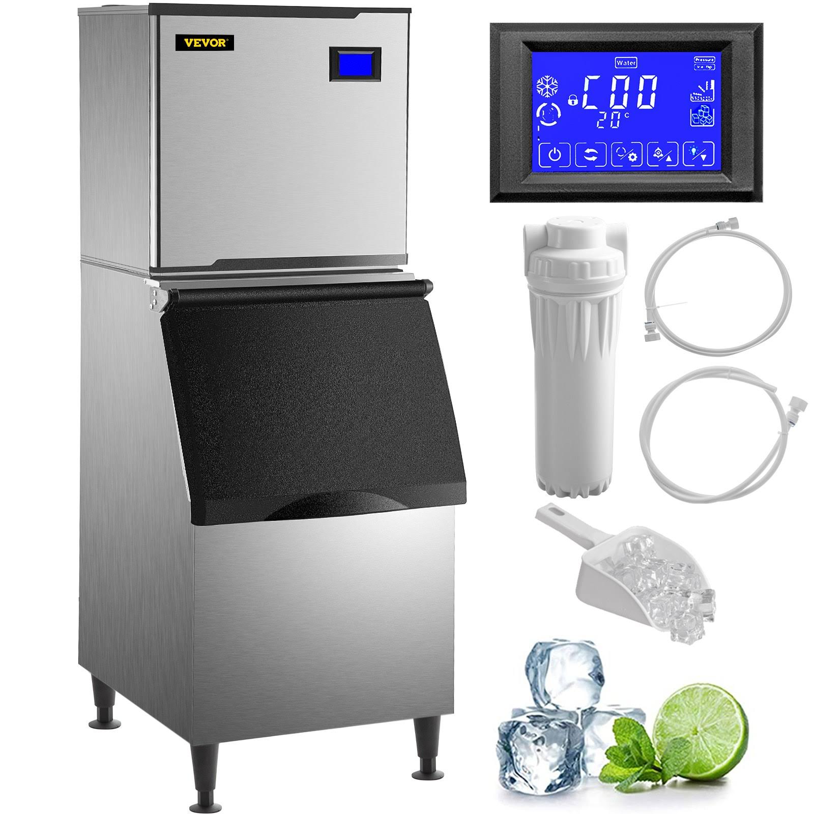 VEVOR 110V Commercial Ice Maker 440LB/24H Industrial Modular Stainless Steel Ice Machine with 250lb Large Storage Bin 234pcs Ice Cubes Ready in 8-15