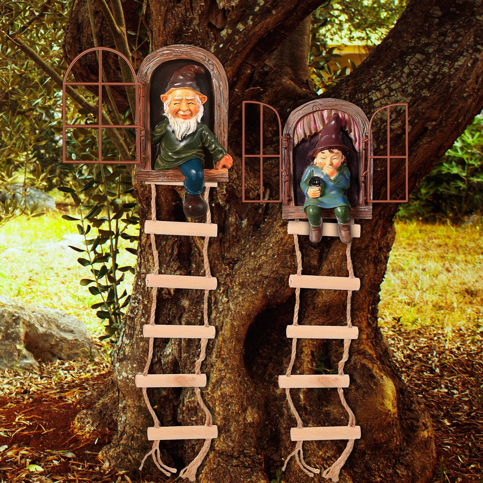 Thyle 4 Pieces Elf Out The Door Tree Hugger Garden Statue Gnome Resin Gnome Figurine Hanging Inappropriate Garden Gnomes Tree Gnome Decoration Tree