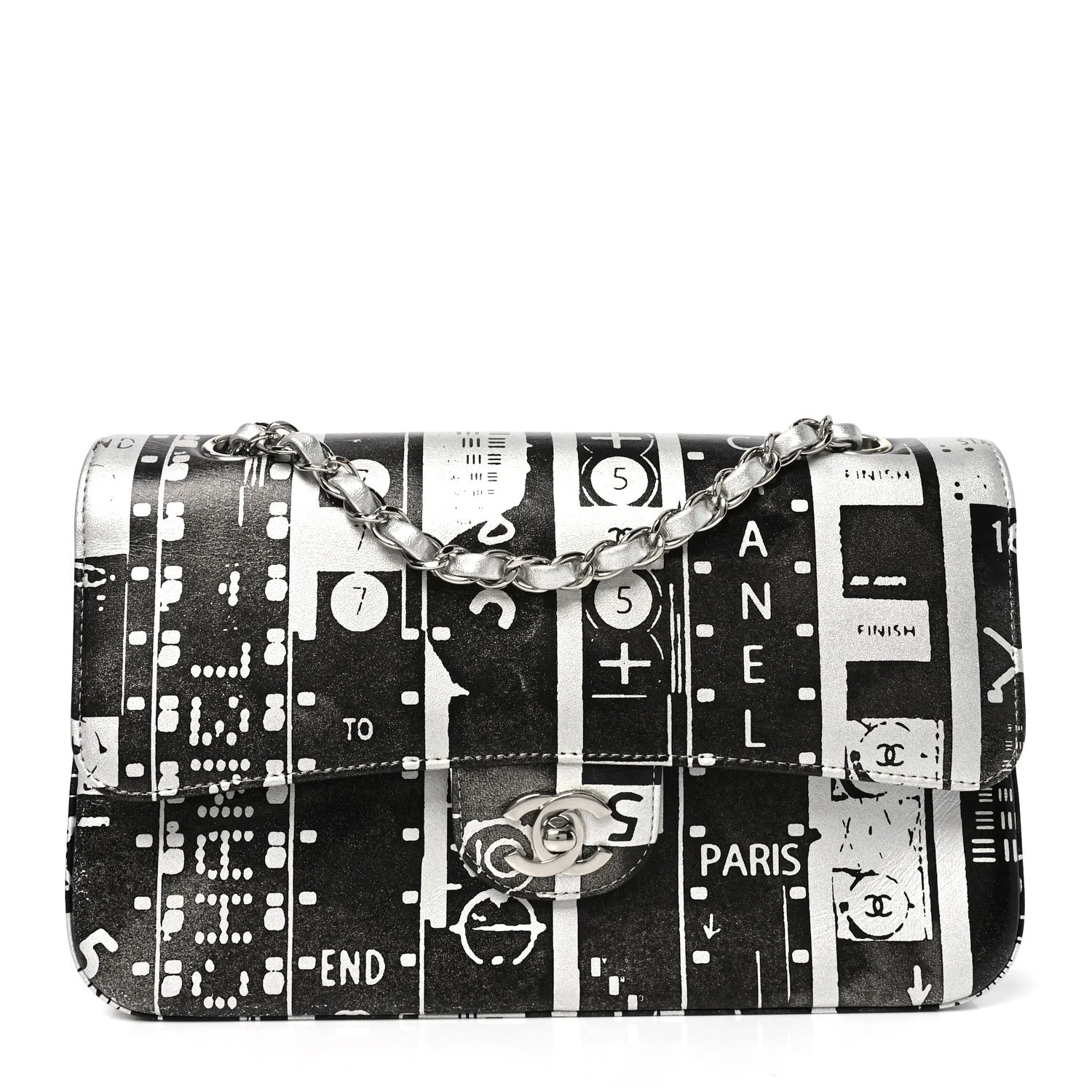 Lambskin Graffiti Printed Medium Double Flap Black Silver
