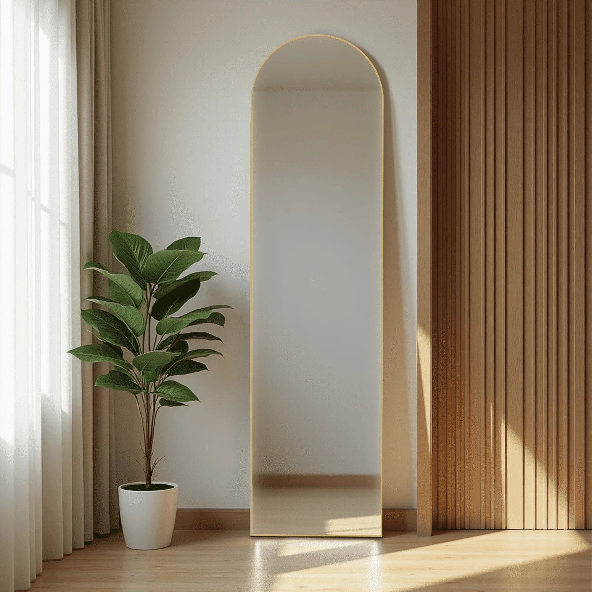 57*20in Arched Full Length Mirror Freestanding Body Dressing Mirror, Aluminium Alloy Framed, Arched