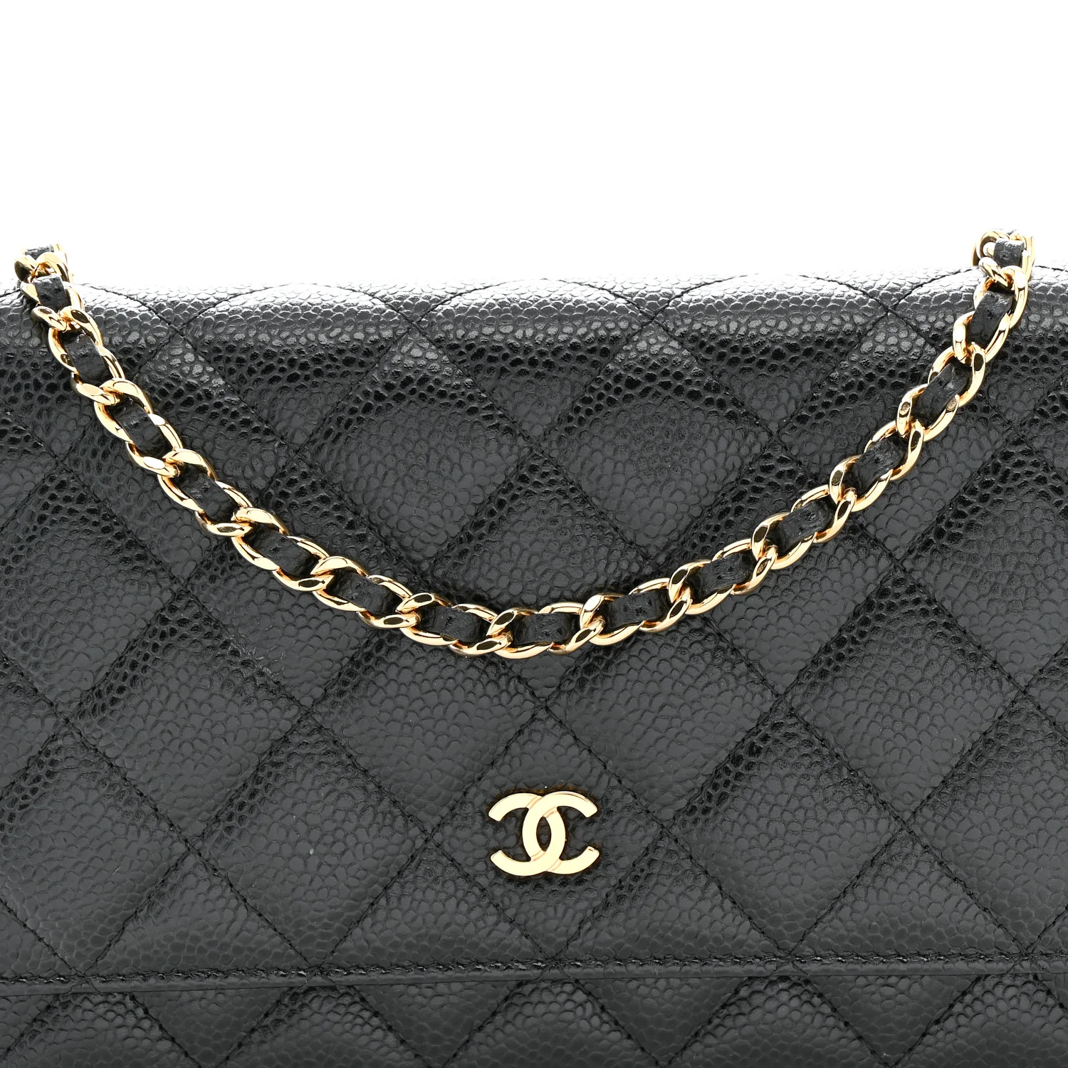 Caviar Quilted Wallet on Chain WOC Black