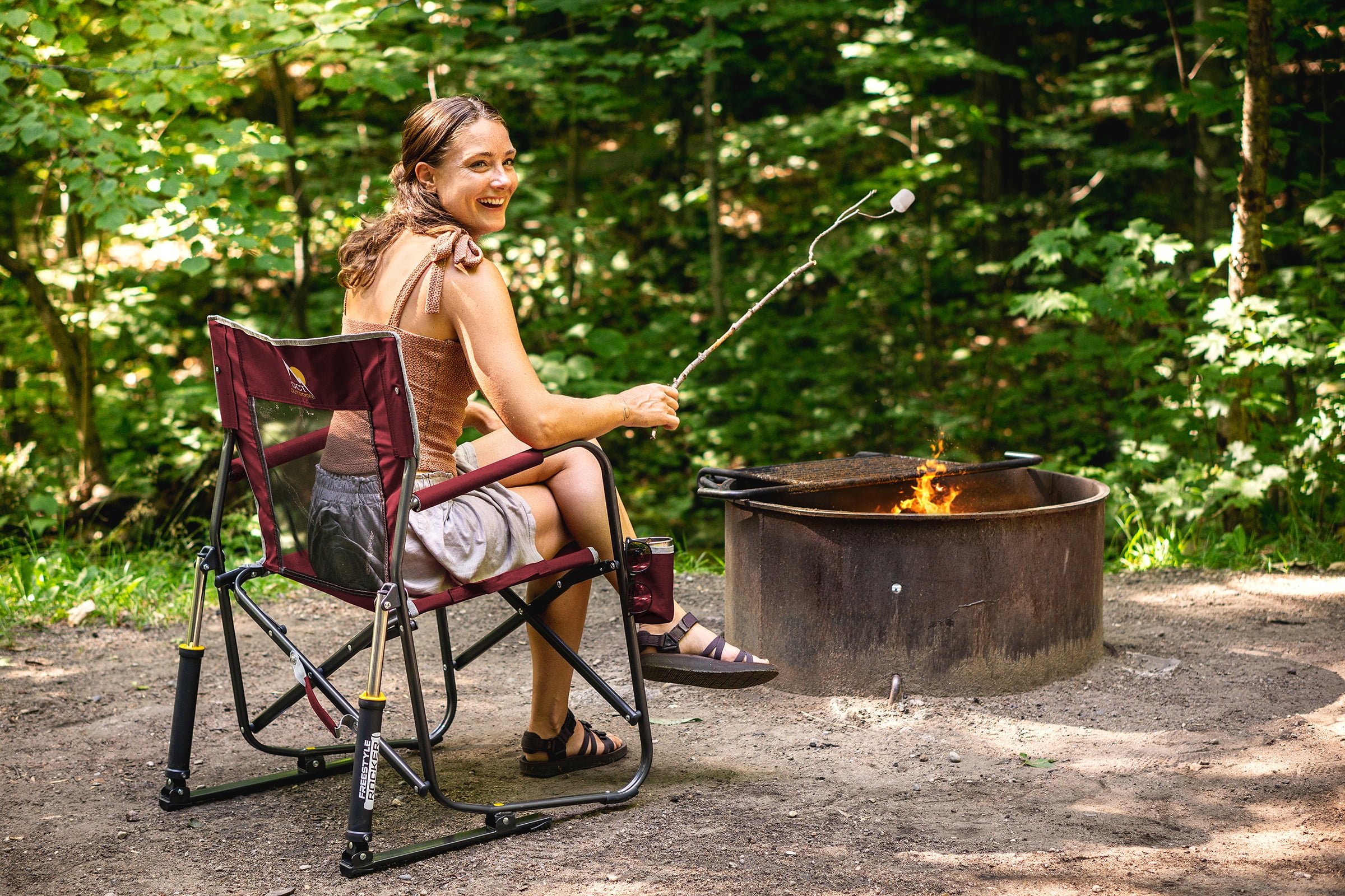 Freestyle Rocker Foldable Rocking Camp Chair, Maroon(Maroon) - Image 4