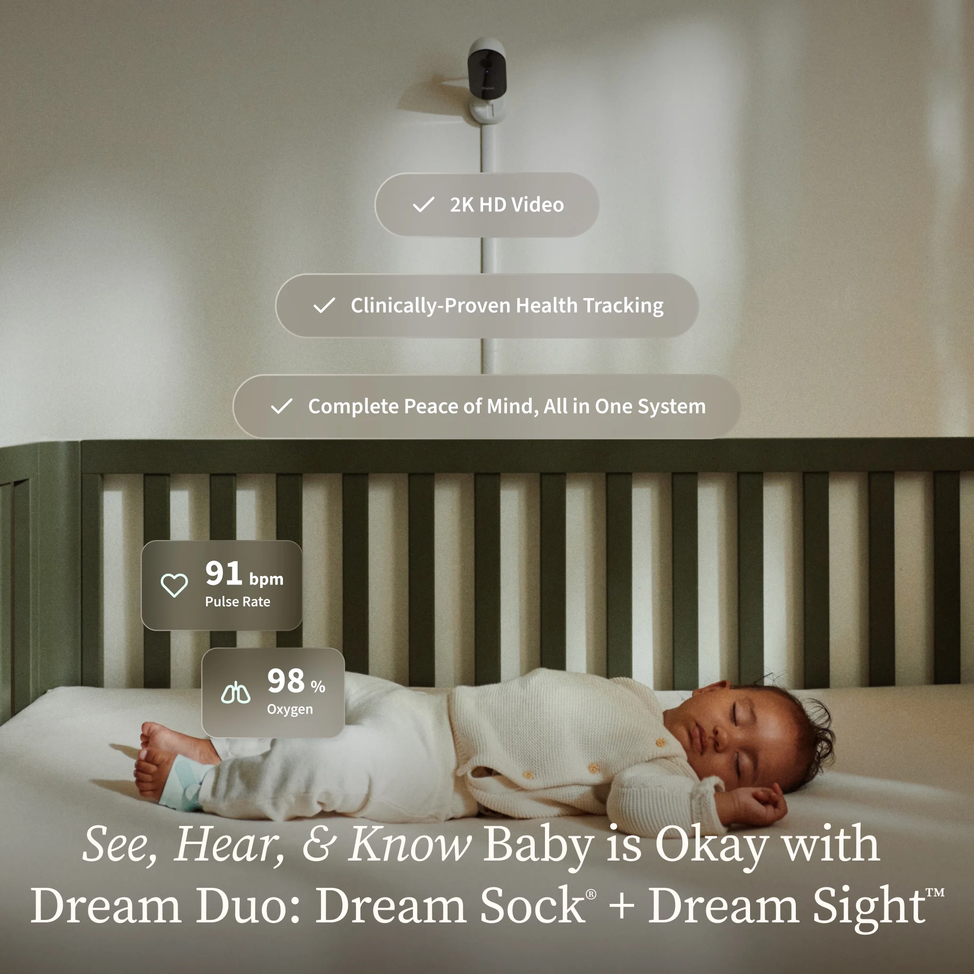 Dream Duo (3rd Gen) �C FDA-Cleared, All-in-One Smart Baby Monitoring with Sock 2K HD Cam(Mint) - Image 4