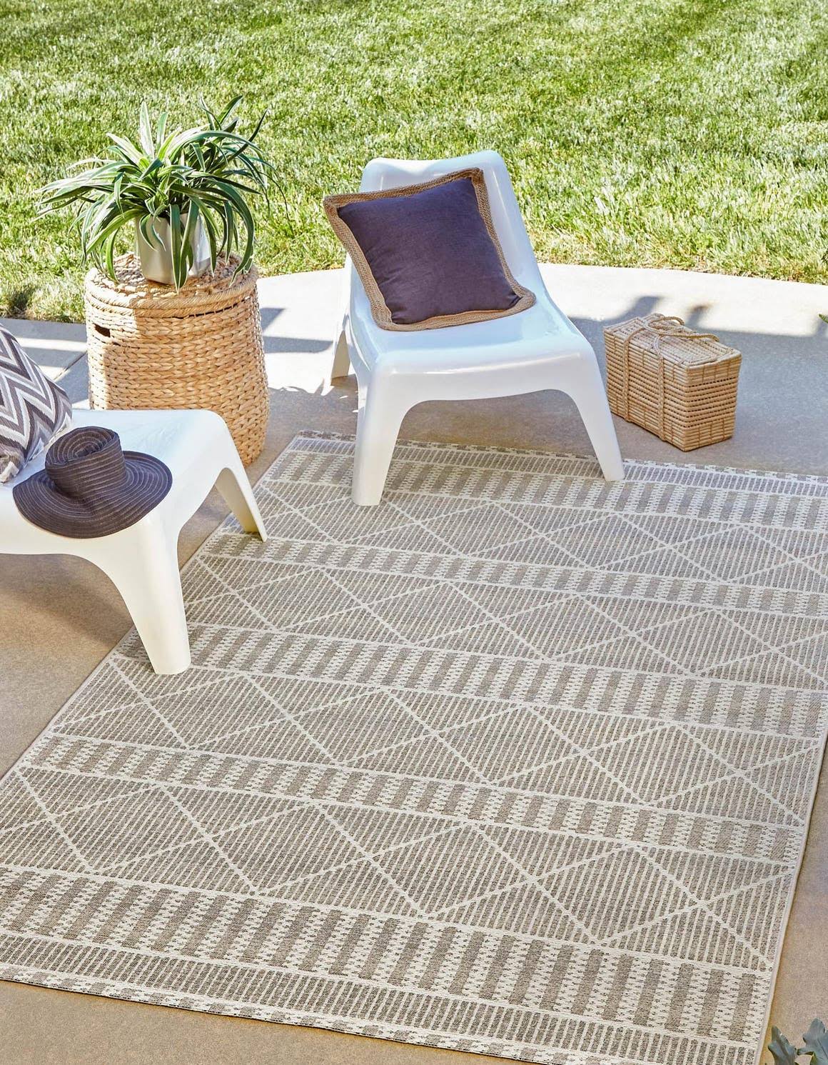 Unique Loom Outdoor Trellis Gray 4x6 Area Rug Indoor Outdoor Rug
