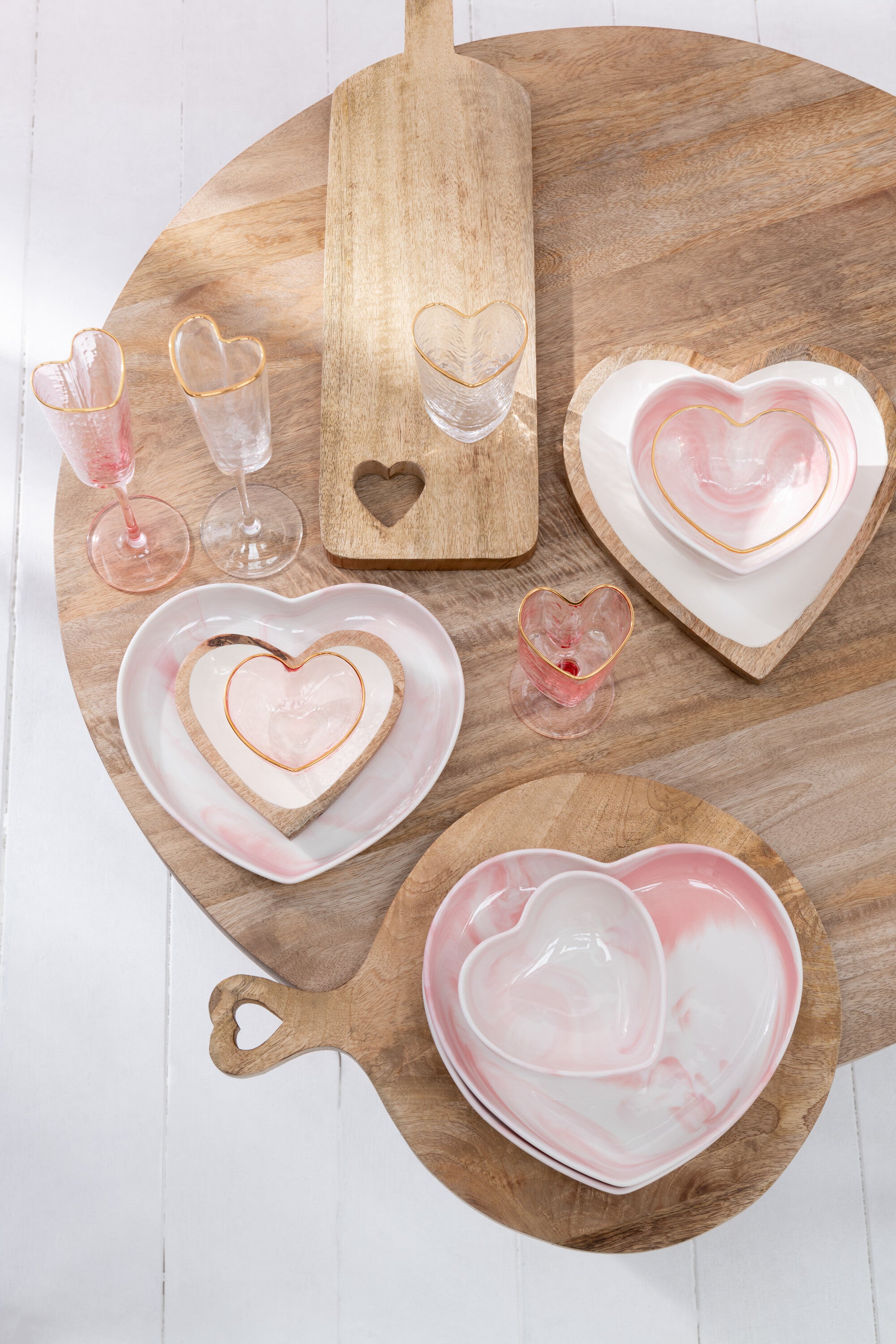 J-Line glas champagne Hart - glas - goud transparant - 6 stuks