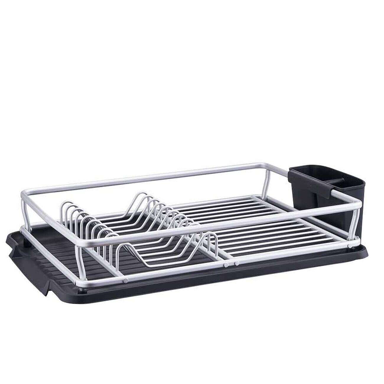 Égouttoir à vaisselle avec porte-couverts gris noir