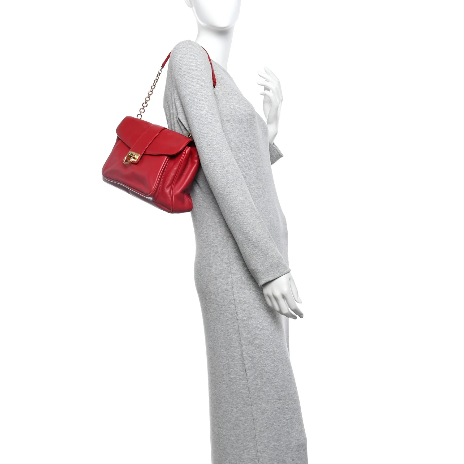 Calfskin Gancini Chain Shoulder Bag Red