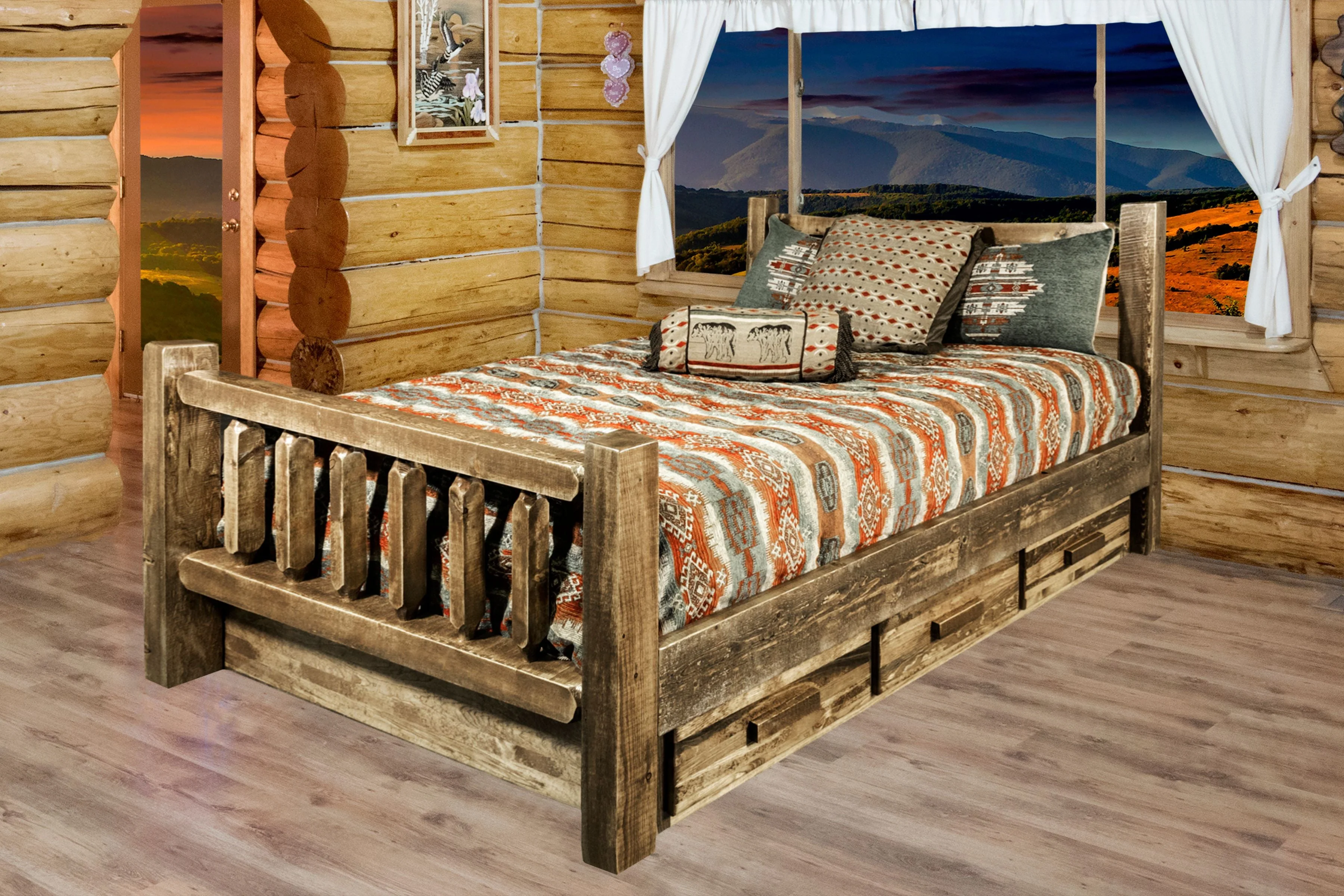 Homestead Collection California King Bed w/ Storage, Stain Lacquer Finish(Handcrafted by the artisans of Montana, the Homestead Collection of fine rustic furniture features timbers and trim pieces similar reminiscent of a timber framed home on the American frontier Made in Montana, U S A with solid, American grown wood ) Image 5