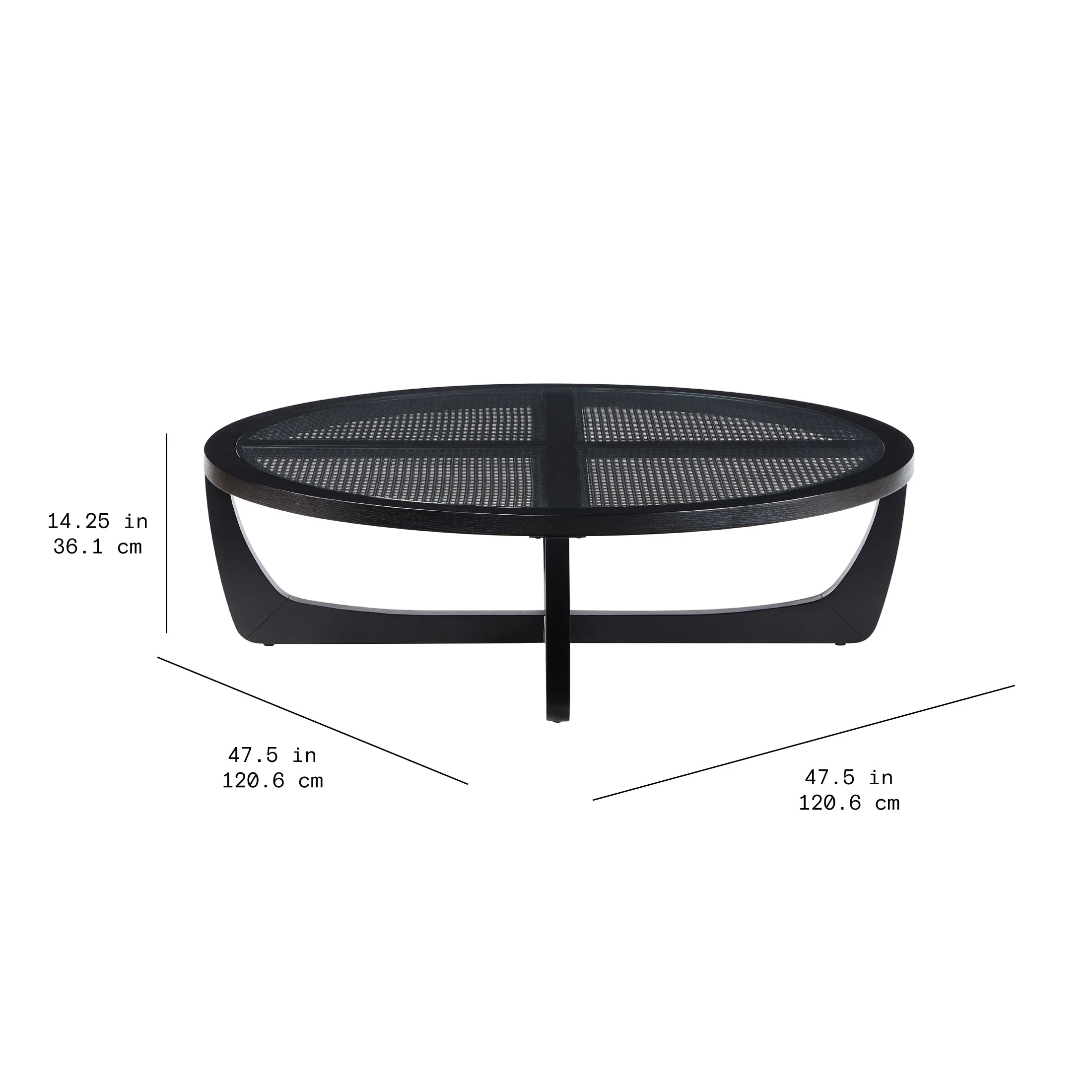 Round Rattan and Glass Top Coffee Table, Black(Black) - Image 3