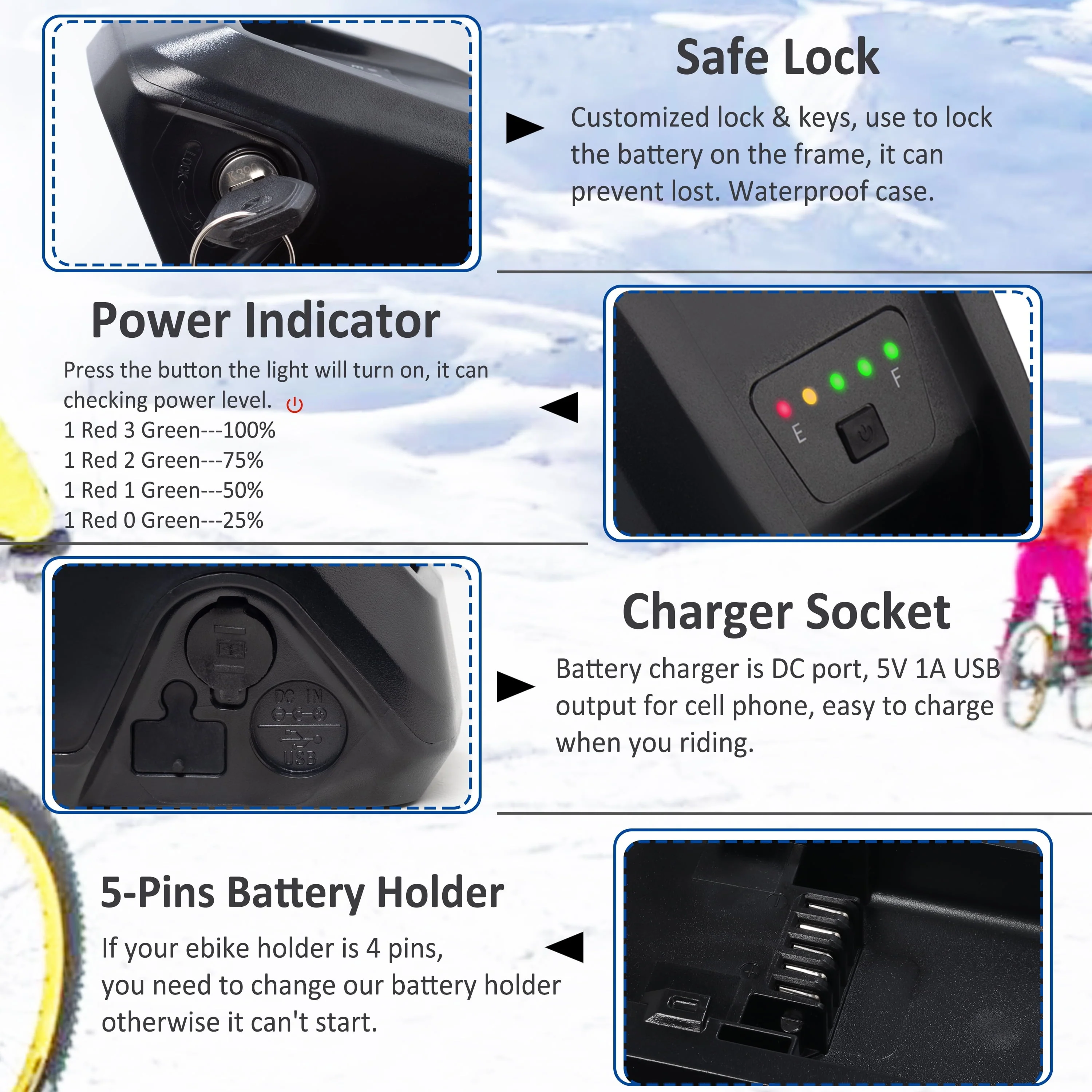 48V 20AH Ebike Battery 48V Lithium Battery 48V Battery with Charger for 750W 1500W Adult Electric Bike Tricycle Image 4