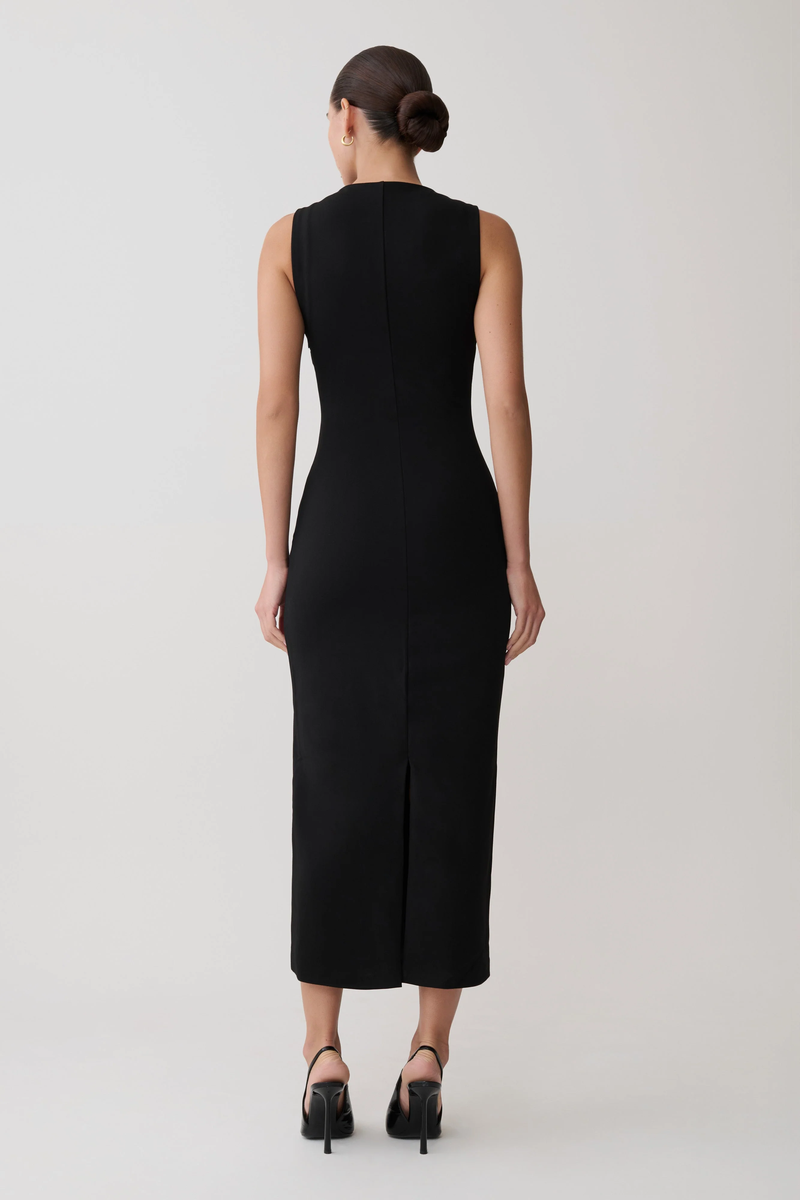 Norah Sleeveless Crepe Midi Dress - Black