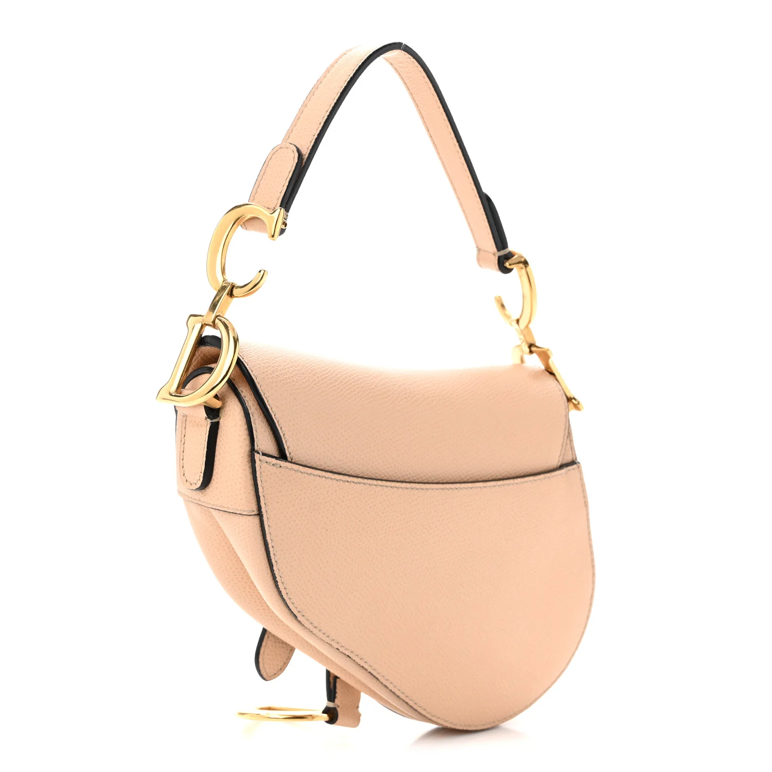 Grained Calfskin Mini Saddle Bag Beige